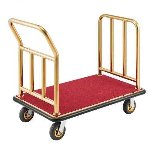 VEVOR Hotelgepäckwagen aus Edelstahl, 340,19 kg Belastbarer Kofferwagen mit 6 Zoll Gummirädern, Hotelwagen mit Rotem Teppichboden, Gewerblicher Plattformwagen für Hotels Ferienwohnungen Resorts, Gold – Bild 8