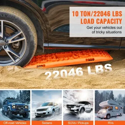 VEVOR 10 TONNEN Traktionsbretter mit PP-Material, Bergungsbretter für Geländefahrzeuge/Autos/Pickups/SUVs/Wohnmobile, Paar Reifen-Traktionsmatten auf Schnee, Sand, Schlamm und losem Untergrund, Aufbewahrungstasche, lang, orange – Bild 2