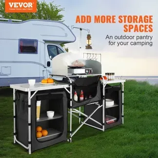 VEVOR Camping-Küchentisch, Klappbarer Outdoor-Kochtisch mit Aufbewahrungstasche, Aluminium-Kochstation mit 3 Schränken und Abnehmbarer Windschutzscheibe, Schneller Aufbau für Picknicks, Grill usw. VEVOR Camping-Küchentisch, Klappbarer Outdoor-Kochtisch mit Aufbewahrungstasche, Aluminium-Kochstation mit 3 Schränken und Abnehmbarer Windschutzscheibe, Schneller Aufbau für Picknicks, Grill usw.