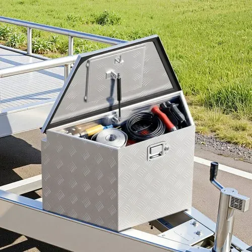VEVOR Deichselbox Truckbox 838 x 483 x 457 mm aus Aluminium, 50 kg Belastbare Werkzeugaufbewahrungsbox mit Schloss & Schlüsseln, Anhängerbox für Pickup-Ladeflächen Wohnmobile SUVs Geländewagen, Silber – Bild 7