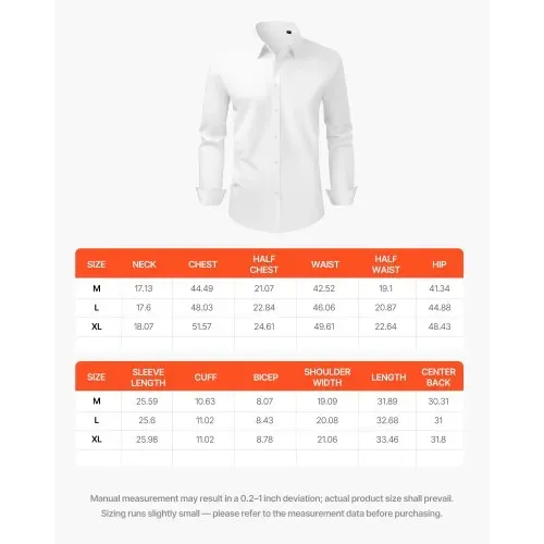 VEVOR Herrenhemd XL, Langarmhemd, knitterfrei, Freizeithemden, Bügelfrei, Businesshemden, weicher Stretch-Stoff für Business, Freizeit oder formelle Anlässe, Arbeit, Hochzeit, Abendessen, Weiß – Bild 6