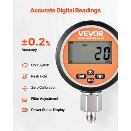 VEVOR digitales Hydraulikdruck Testkupplungsset, 10000 PSI Druckmessgerät Manometer Tester mit 1 Manometer & 1 Testkupplung & 1 Schnellkupplung & 1 Schlauch für Bagger Baumaschinen – Bild 2