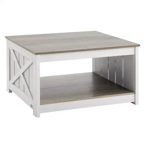 VEVOR Couchtisch Kaffeetisch im Farmhouse-Stil, quadratischer Couchtisch mit offenem Ablagefach, 81,7 kg belastbar rustikaler Cocktailtisch aus Holz für Wohnzimmer Schlafzimmer Studio (Grau + Weiß) – Bild 8