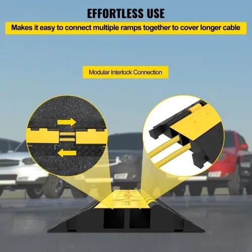 VEVOR Kabelschutzmatte Kabelkanal schwarz Kabelkanal außenbereich 2 Kanal strapazierfähig 66.000 lb Tragkraft Kabel Draht Schnur Abdeckung Rampe Speed Bump Auffahrt 103x25,5x5 cm – Bild 5