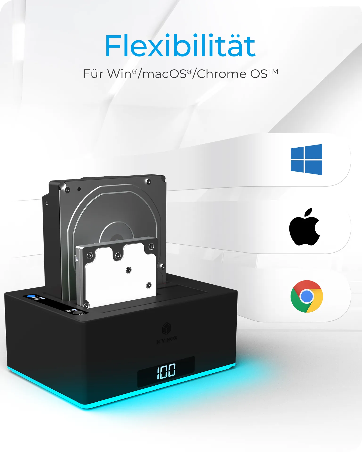 ICY BOX IB-127CL-U3; Docking und Klonstation für 2x 2,5" oder 3,5" HDD/SSD zu USB 3.2 Gen 1 Host, SINGLE + copy funktion, UASP & SATA III (6 Gbit/s) – Bild 6