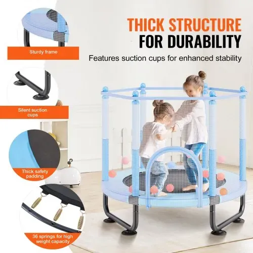 VEVOR Kindertrampolin Outdoor-Trampolin mini Freizeittrampolin 1545 mm für Kleinkinder mit Sicherheitsnetz & Basketballkorb, Geburtstagsgeschenk Weihnachtsspielzeug für Kinder ab 3 Jahren Blau – Bild 4