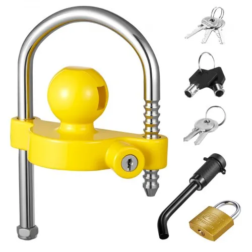 VEVOR Anhängerschloss-Set, passend für 1-7/8 Zoll, 2 Zoll, 2-5/16 Zoll Kupplungen, Anhängerkugelsperrkupplung mit Schlüsseln, höhenverstellbares Design für RV, Boote, Anhänger, Gelb VEVOR Anhängerschloss-Set, passend für 1-7/8 Zoll, 2 Zoll, 2-5/16 Zoll Kupplungen, Anhängerkugelsperrkupplung mit Schlüsseln, höhenverstellbares Design für RV, Boote, Anhänger, Gelb