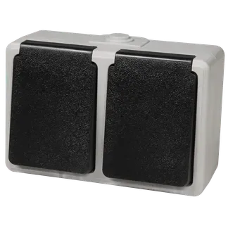 Feuchtraum Doppel-Steckdose McPower “Taff“, 250V~/16A, IP44, AP, grau Feuchtraum Doppel-Steckdose McPower “Taff“, 250V~/16A, IP44, AP, grau