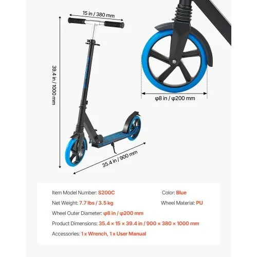 VEVOR Scooter (2 Räder) für Kinder ab 8 Jahren, Cityroller Kinderroller Straßenroller mit höhenverstellbarem Lenker & rutschfestem Deck & faltbarem Rahmen, Tretroller bis zu 100 kg, blau – Bild 6