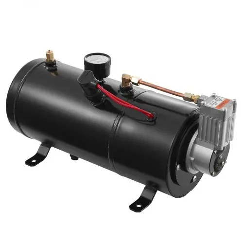 VEVOR 12-V-Luftkompressor-Set mit Tank 3 L, Zughorn-Luftkompressor-Satz, 90-120 psi Arbeitsdruck, Integriertes Luftkompressorsystem für Zug-Lufthupen, Aufpumpen von Reifen, LKWs, SUVs usw. Schwarz – Bild 9