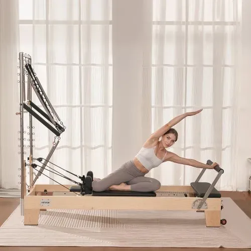 VEVOR Pilates Reformer Maschine aus Holz für Fitnessstudio zu Hause, Krafttrainingsgerät mit doppeltem Widerstand, Reformer-Box, Sprungbrett, für Fortgeschrittene und Anfänger, bis zu 181,44 kg – Bild 7
