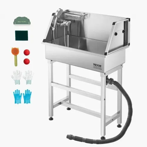 VEVOR Hundewaschstation aus Edelstahl, 870x490x1225mm Tierpflegewanne mit Wasserhahn, Duschkopf, Seifenhalter & Spielbällen, Hundebadewanne für mehrere Haustiere, Waschbecken für zu Hause – Bild 8