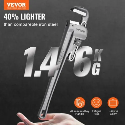 VEVOR 3-teiliges Rohrzangen-Set, 10" 14" 18" gerade Aluminium-Rohrzange, verstellbarer Sanitärschlüssel, mit hochfester Backe und ergonomischem Griff, aufhängbares Design, für Wasserleitungen – Bild 2