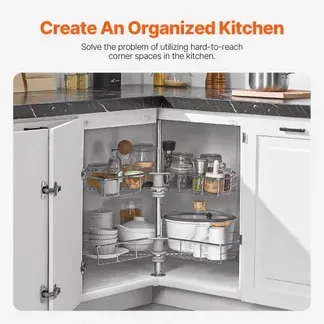 VEVOR nierenförmiger Chrom-Eck-Organizer 360° drehbare Gewürzregal Organizer, 2-stufiges höhenverstellbares Lagerregal (23 kg belastbar), Lazy Susan-Ersatzregal aus Karbonstahl für Schrankecken VEVOR nierenförmiger Chrom-Eck-Organizer 360° drehbare Gewürzregal Organizer, 2-stufiges höhenverstellbares Lagerregal (23 kg belastbar), Lazy Susan-Ersatzregal aus Karbonstahl für Schrankecken