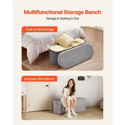 VEVOR faltbare Ottomane mit Stauraum (oval) Fußbank, klappbarer gepolsterter Sitzhocker bis 299,37 kg belastbar, 11 x 38 x 38 cm, Ottomanentruhe für Wohnzimmer Schlafzimmer, Eingangsbereich, Grau – Bild 2