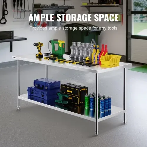 VEVOR Zubereitungstisch aus Edelstahl, Robuster Arbeitstisch aus Metall mit 3 einstellbaren Höhenstufen, Arbeitsstation für Küche, Garage, Restaurant, Hinterhof 762 x 1829 x 864 mm – Bild 3