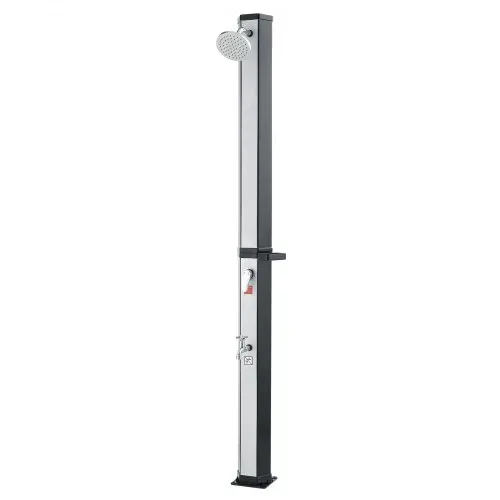 VEVOR Solardusche 35 L, Gartendusche 2160 mm, Außendusche mit Fußarmatur & Seifenablage, Warm- & Kaltwasserregulierung, max. 60°C, Campingdusche für Garten, Poolbereich, Strandpool, Schwarz/Silber – Bild 8