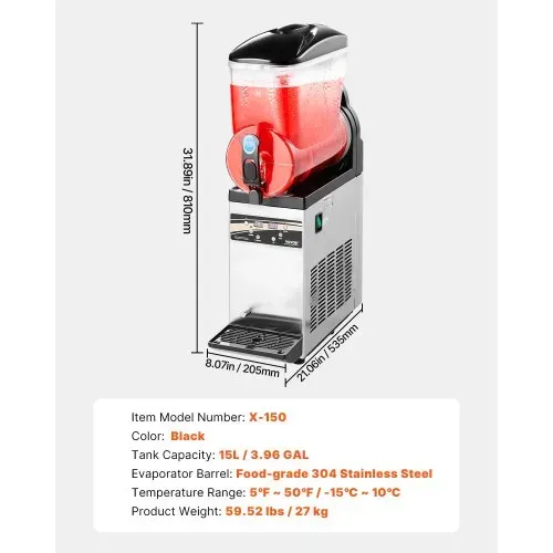 VEVOR kommerzieller Frozen Drink Maker, 15 L Slush-Maschine 60 Tassen Margarita-Smoothie-Maschine aus Edelstahl, Slush-Maker für Zuhause Partys Restaurants Cafés Bars – Bild 6