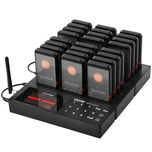 VEVOR Restaurant-Pager-System, Kabelloses Warteschlangensignal mit 400 m Reichweite, Piepser zur Rufannahme von Gästen mit Vibration und Blinken, 24 Pager für Imbisswagen, Kirche VEVOR Restaurant-Pager-System, Kabelloses Warteschlangensignal mit 400 m Reichweite, Piepser zur Rufannahme von Gästen mit Vibration und Blinken, 24 Pager für Imbisswagen, Kirche