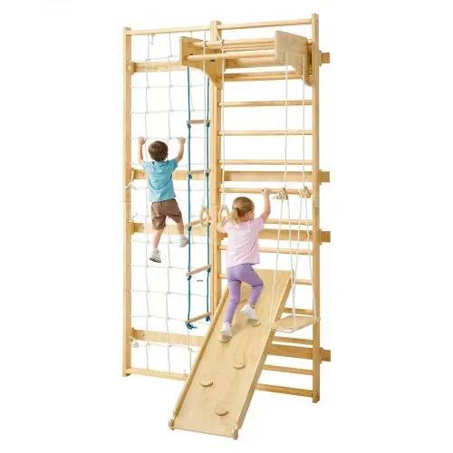 VEVOR schwedische Leiterwand 8 in 1 12-stufiges Kletterspielzeug aus Massivholz 100 kg belastbares Indoor-Klettergerüst mit Kletterbrett Turnringen Klimmzugstange Wandleiter Rutsche Schaukel VEVOR schwedische Leiterwand 8 in 1 12-stufiges Kletterspielzeug aus Massivholz 100 kg belastbares Indoor-Klettergerüst mit Kletterbrett Turnringen Klimmzugstange Wandleiter Rutsche Schaukel