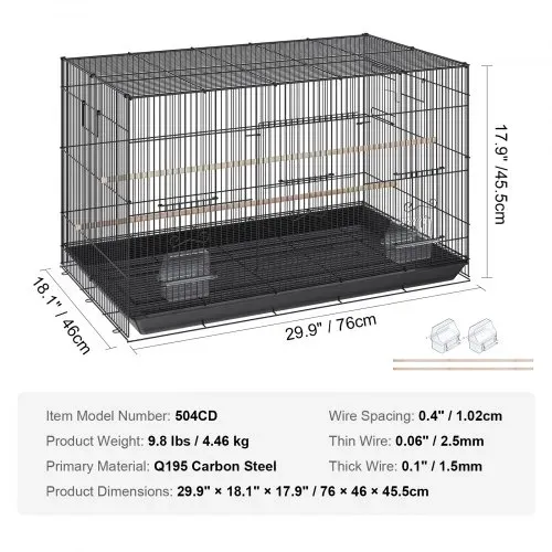 VEVOR Vogelvoliere 76x46x45cm Vogelkäfig aus Q195-Kohlenstoffstahl Vogelhaus für 2-3 mittelgroße bis große Vögel Voliere mit Sicherheitstür Vogelheim Vogelbauer – Bild 6