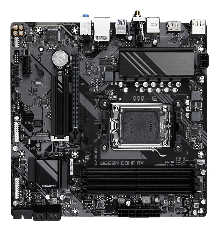 GIGABYTE B650M D3HP AX Mainboard - AMD Ryzen 9000er-Serie, 5+2+2 Phasen VRM, bis zu 8000 MHz DDR5 (OC), 2xPCIe 4.0 M.2, WIFI 6E, 2,5 GbE LAN, USB 3.2 Gen 1 – Bild 4