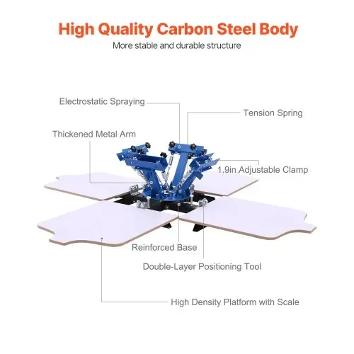 VEVOR Siebdruckmaschine 4-Farben 4-Stationen-Siebdruckpresse 540x450 mm, 360° Drehbar Präzise Positionierung Pulverbeschichteter Kohlenstoffstahl für T-Shirt-DIY, Heim- & Gewerbekunden – Bild 4