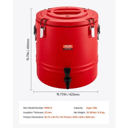 VEVOR isolierter Getränkespender 30 L Thermo-Getränkespender für Heiß- und Kaltgetränke mit Zapfhahn, lebensmittelechter Kühlkrug mit Innenseite aus 304er-Edelstahl, für Tee Kaffee Restaurant – Bild 6