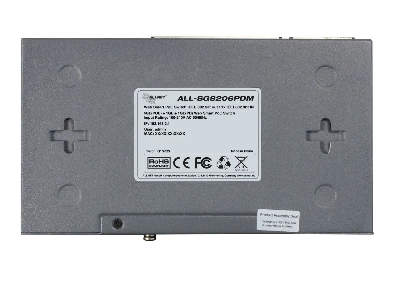 ALLNET Switch smart managed 6 Port Gigabit 95W / 4x PoE / 1x Gigabit / 1x PoE 90W BT In / "ALL-SG8206PDM" – Bild 3