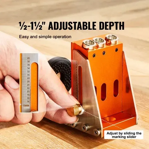VEVOR Pocket Hole Jig Kit Dreitaschenloch mit Schraubenschlüssel & Vierkantantriebsbits, Dübelhilfe Bohrlehre zum Bohren von Taschenlöchern und Schräglöchern, Bohrhilfe für Holzbearbeitung Alu. – Bild 2