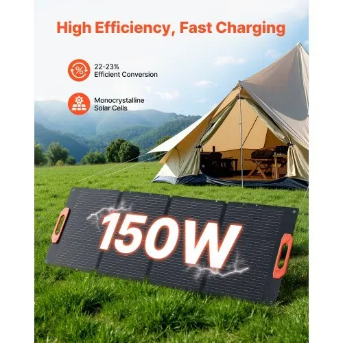 VEVOR Monokristalline Solarmodule 150 W Faltbar, tragbares ETFE-Mono-Solarpanel-Ladegerät mit MC4-Ausgang, Typ-C-, QC3.0-USB- & DC-Anschlüssen, IP67 wasserdicht für Powerstations, Camping & Wandern VEVOR Monokristalline Solarmodule 150 W Faltbar, tragbares ETFE-Mono-Solarpanel-Ladegerät mit MC4-Ausgang, Typ-C-, QC3.0-USB- & DC-Anschlüssen, IP67 wasserdicht für Powerstations, Camping & Wandern
