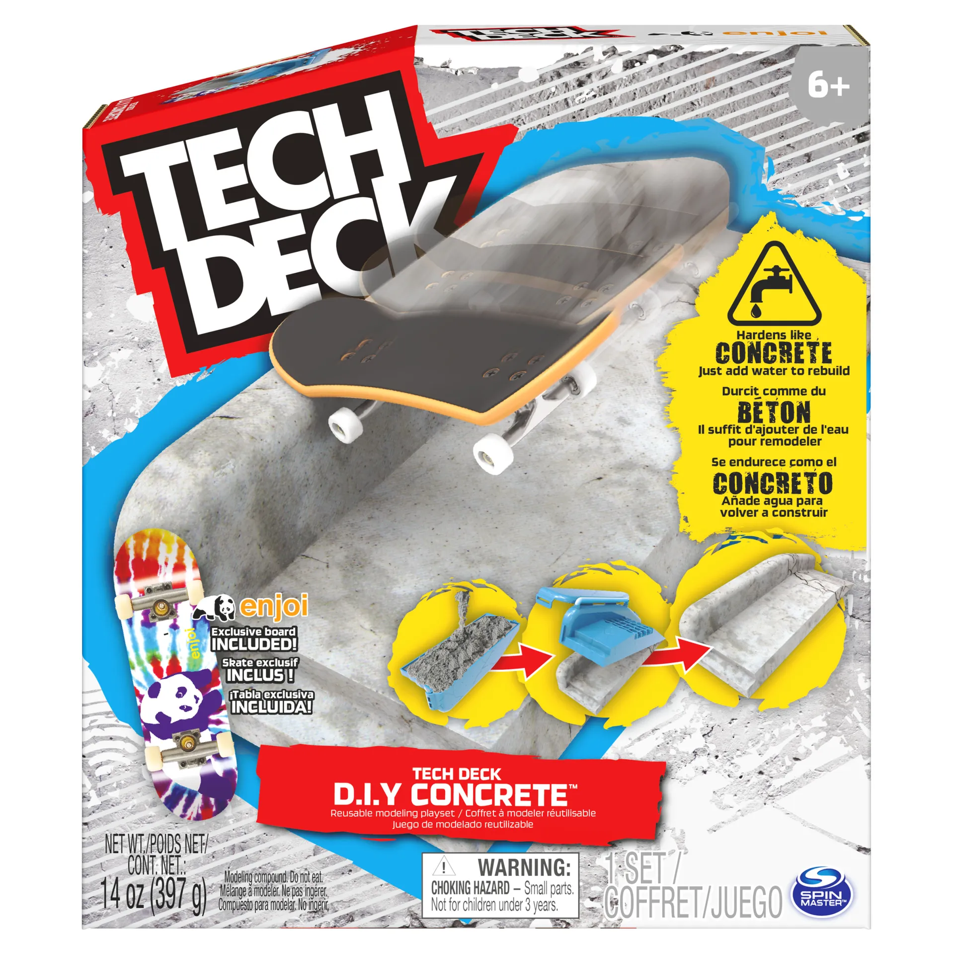 Tech Deck Concrete – Fingerboard-Rampe zum Selberbauen aus wiederverwendbarem Beton-Material, mit Fingerboard von Enjoi, ab 6 Jahren Tech Deck Concrete – Fingerboard-Rampe zum Selberbauen aus wiederverwendbarem Beton-Material, mit Fingerboard von Enjoi, ab 6 Jahren