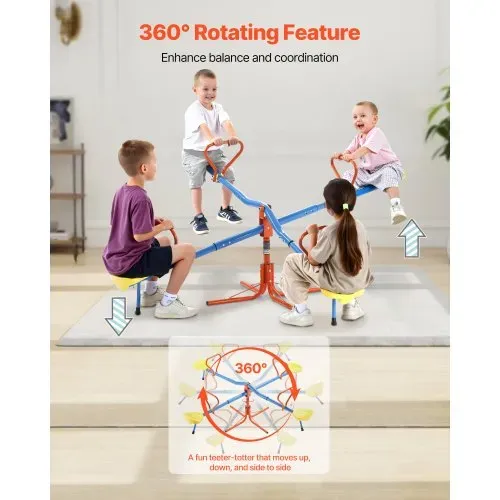 VEVOR Kinderwippe, 45,4 kg Tragkraft pro Sitz, Gartenwippe mit 4-zackigen Stützbeinen, Karussellwippe, 360 Grad drehbar, für Kinder ab 3 Jahren, 4 Sitze Schaukelwippe, 190x190x66 cm – Bild 2