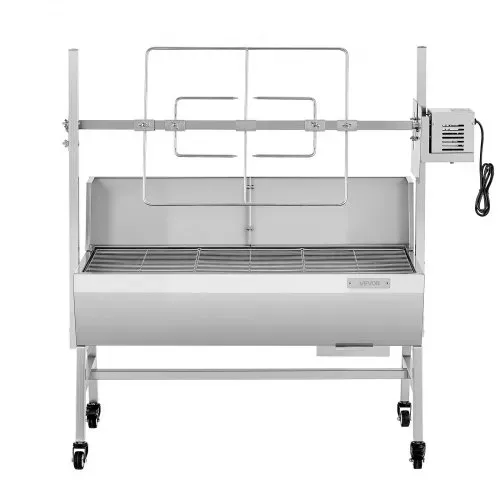 VEVOR Drehspießgrill 38 W Spanferkelgrill Lammgrill Holzkohlegrill (94 cm Grilllänge) mit 60 kg Tragkraft & 7-facher Höhenverstellung & Schutzblech, Edelstahl-Elektrogrill-Set für Camping Outdoor – Bild 8