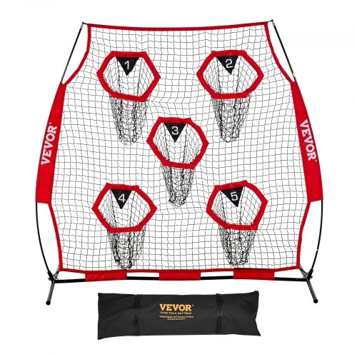 VEVOR Fußballtrainer Wurfnetz Übungsnetz (208 x 91 x 189 cm) mit 5 Zieltaschen & tragbarer Aufbewahrungstasche & Gurten & knotenlosem Netz, Training für die Passgenauigkeit des Quarterbacks, rot VEVOR Fußballtrainer Wurfnetz Übungsnetz (208 x 91 x 189 cm) mit 5 Zieltaschen & tragbarer Aufbewahrungstasche & Gurten & knotenlosem Netz, Training für die Passgenauigkeit des Quarterbacks, rot