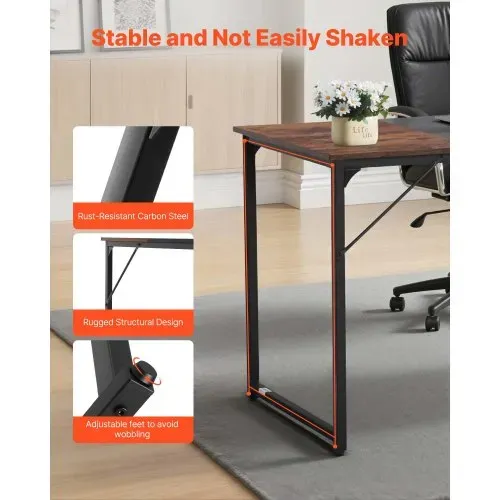VEVOR Computertisch Bürotisch Schreibtisch (160 x 60 cm Tischplatte), moderner Arbeitstisch mit Metallrahmen & 68 kg Tragkraft für Homeoffice Arbeitszimmer Schlafzimmer Wohnzimmer, Braun Schwarz – Bild 5