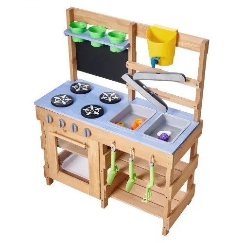VEVOR Spielküche, Kinderküche, Spielzeugküche mit Herd, Haken, Spülbecken, Pflanzspaten, Pfannenwendern, Griffen, Kochgeschirr & Zubehör, Holzküche für KInder ab 3 Jahren, 762x324x914 mm – Bild 8