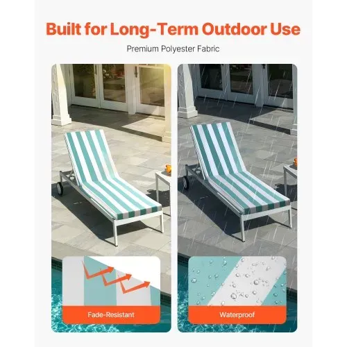 VEVOR Deckchair Auflagen, 2032x660x98 mm, Liegenauflagen für Außenbereich, wasserabweisend & farbecht, Sonnenliegen-Kissen mit Bändern, Terrassen-Liegepolster für Pooldeck, grün-weiß gestreift – Bild 3