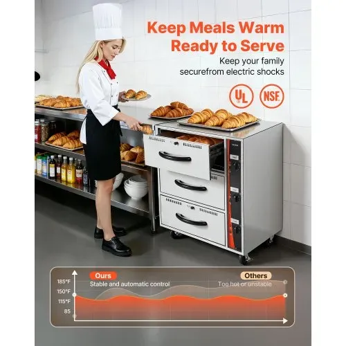 VEVOR kommerzieller elektrischer Schubladenwärmer, Speisenwärmer aus Edelstahl mit 3 Schubladen, großer Temperaturbereich von 30–85 °C, für Restaurants, Hotelbuffets und Bäckereien VEVOR kommerzieller elektrischer Schubladenwärmer, Speisenwärmer aus Edelstahl mit 3 Schubladen, großer Temperaturbereich von 30–85 °C, für Restaurants, Hotelbuffets und Bäckereien