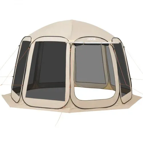 VEVOR Campingzelt, 365,76x335,28x230 cm, Pop-up-Zelt mit ausziehbarer Markise, Partyzelt für 10–12 Personen, inkl. Tragetasche & Netz-Seitenwände, für Terrasse & Outdoor-Aktivitäten, Beige – Bild 9