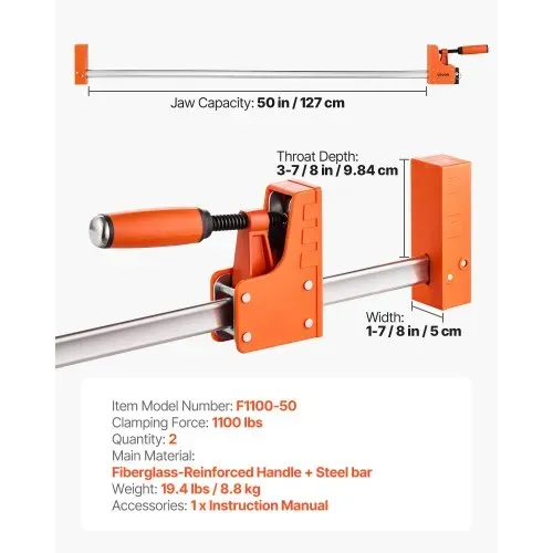VEVOR Stangenklemmen für die Holzbearbeitung, 2er-Pack, 127cm Parallelklemmen-Set, 499 kg Last – Bild 6