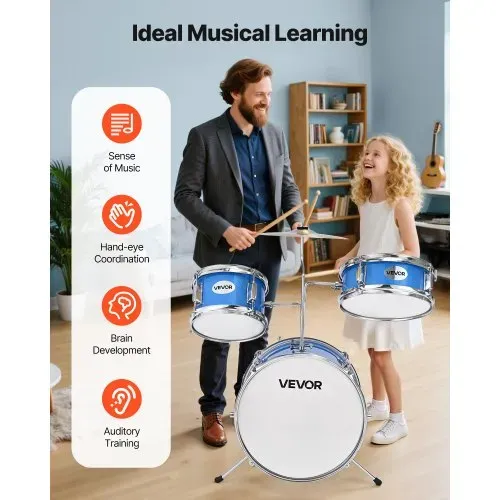 VEVOR Schlagzeugset, 3-teilig, Anfänger Drum Kit, inkl. 35,6 cm Basstrommel, 20,3 cm Tom-Tom, 25,4 cm Snare-Drum, verstellbare Drumsticks, Musik-Lernset, für Kinder von 6–13 Jahren, blau – Bild 4