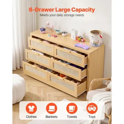 VEVOR Rattankommode Aufbewahrungsschrank mit 6 Schubladen & Metallgriffen, moderner Rattanschrank für Schlafzimmer Wohnzimmer Flur (144,5 x 45 x 79,5 cm) Kleidungsschrank Schubladenschrank VEVOR Rattankommode Aufbewahrungsschrank mit 6 Schubladen & Metallgriffen, moderner Rattanschrank für Schlafzimmer Wohnzimmer Flur (144,5 x 45 x 79,5 cm) Kleidungsschrank Schubladenschrank