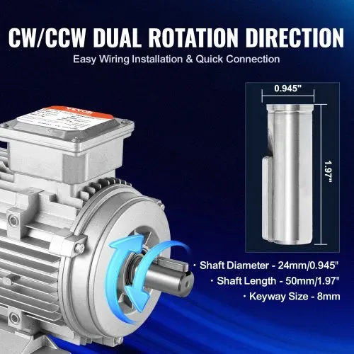 VEVOR 2,2 kW Elektromotor 2890 U/min, AC 400 V 4,7 A, 90 l, B3-Rahmen, Luftkompressormotor 3-phasig, 24 mm Keilwelle, Rechts-/Linkslauf für landwirtschaftliche Maschinen und allgemeine Geräte – Bild 3