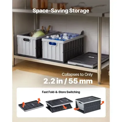 VEVOR Klappboxen 65 L 3er-Pack, Faltbare Aufbewahrungsboxen aus Kunststoff, Stapelbare Klappkörbe mit Deckel, Tragkraft 38 kg pro Box, Klappkisten, Ideal für Haushaltsorganisation, Grau & Schwarz – Bild 3
