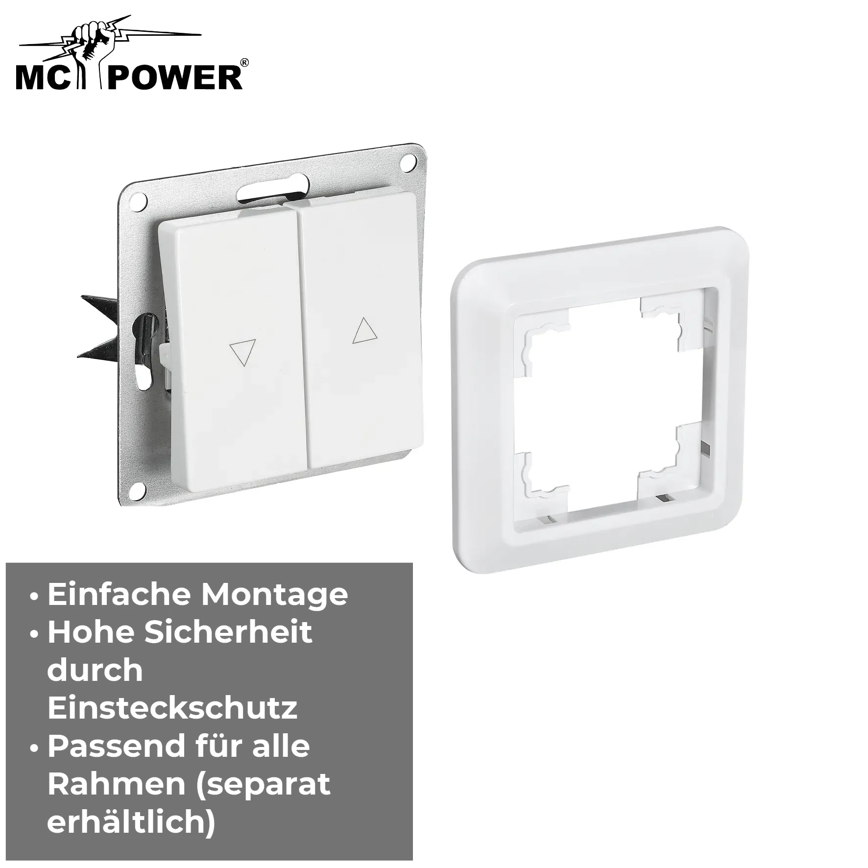 Jalousie-Taster McPower ''Cup'' Hoch und Runter, 250V~/10A, UP, weiß – Bild 4