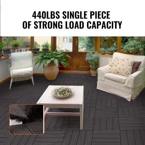 VEVOR Terrassenfliesen, 10er-Set, Balkonfliesen 30x30cm, Klickfliesen, wasserdichter Kunststoff-Bodenbelag für den Außenbereich, Terrassenbodenbelag für Veranda, Pool, Balkon, Hinterhof, Dunkelbraun – Bild 2