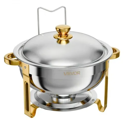VEVOR Chafing Dish Rund 2er-Set je 5,68 L aus Edelstahl Warmhaltebehälter Ideal für Hochzeiten, Partys & Familienfeiern, zum Warmhalten oder Kühlen von Speisen, 2 Speisebehälter, Zange & Glasschale – Bild 10