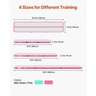 VEVOR Aufblasbare Gymnastikmatte 500x100x10 cm Airtrack-Turnmatte für Training, Wettkampfsport & Yoga, mit Rutschfester Oberfläche, 600-W-Elektroluftpumpe, Reparaturflicken, Düsen & Tasche, Pink VEVOR Aufblasbare Gymnastikmatte 500x100x10 cm Airtrack-Turnmatte für Training, Wettkampfsport & Yoga, mit Rutschfester Oberfläche, 600-W-Elektroluftpumpe, Reparaturflicken, Düsen & Tasche, Pink