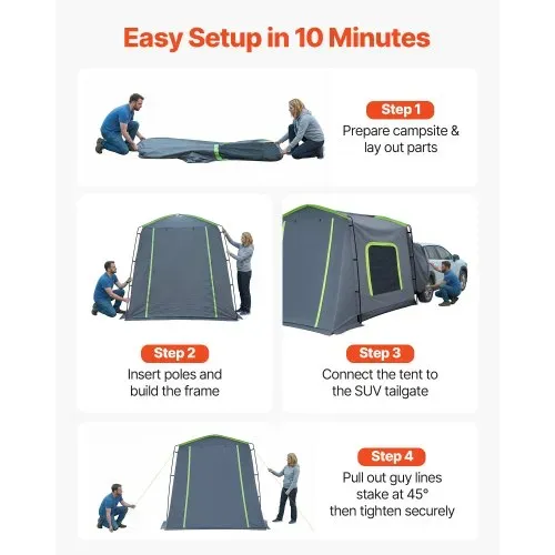VEVOR Heckklappenzelt Autozelt für 5-9 Personen 323 x 244 x 220 cm, Wasserdichtes (PU3000 mm) Campingzelt mit Belüfteten Türen & Moskitonetzen, SUV-Heckzelt für Camping Wandern Outdoor-Aktivitäten – Bild 5